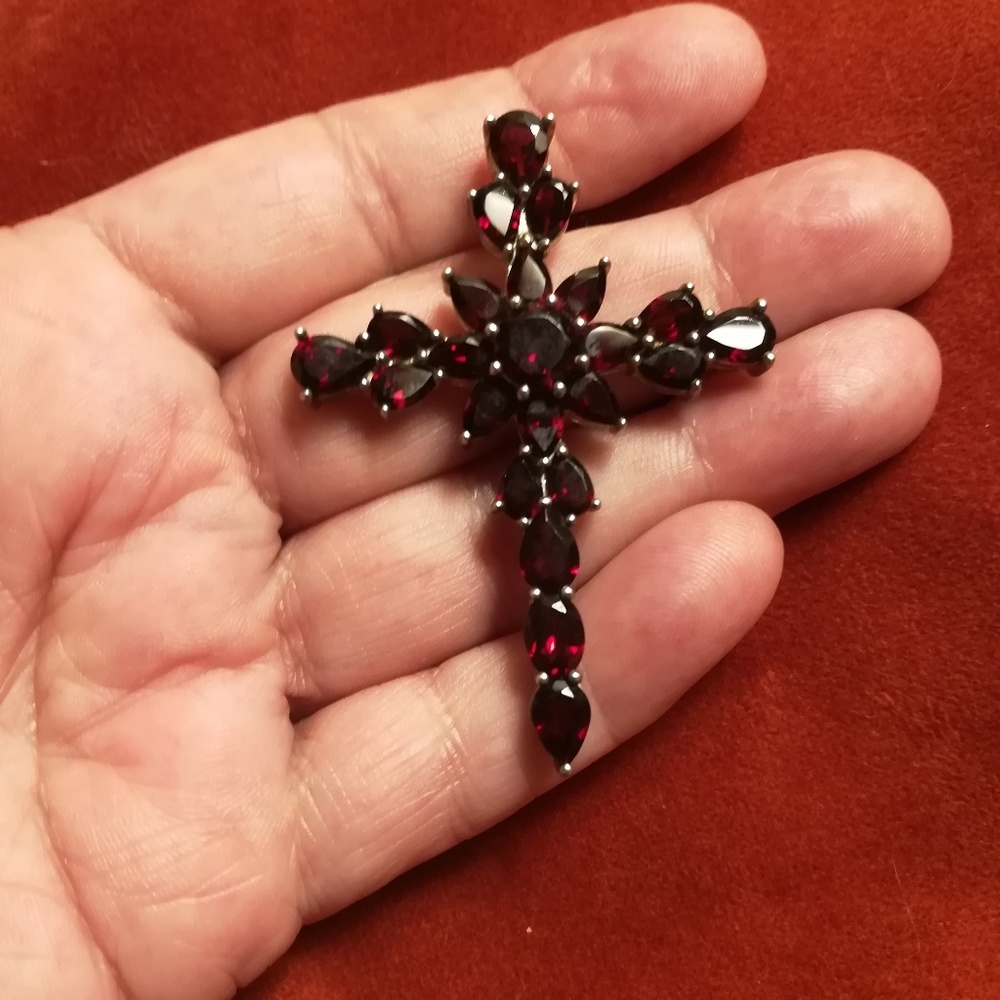 Red Garnet Sterling silver cross pendant